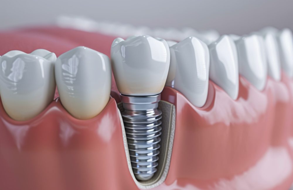 Dental implant in human jaw model Close up image of a Dental Implant offered by Darren Gonzalez DDS in Santa Rosa, CA 95405